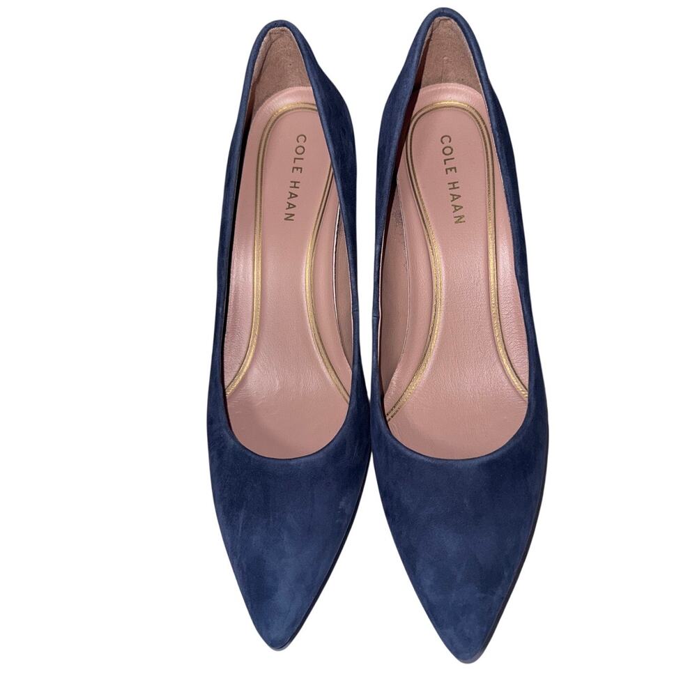 Cole Haan Truette Suede Pumps 9.5 Midnight Navy Blue Pointed Toe Heels Luxury - Picture 5 of 7